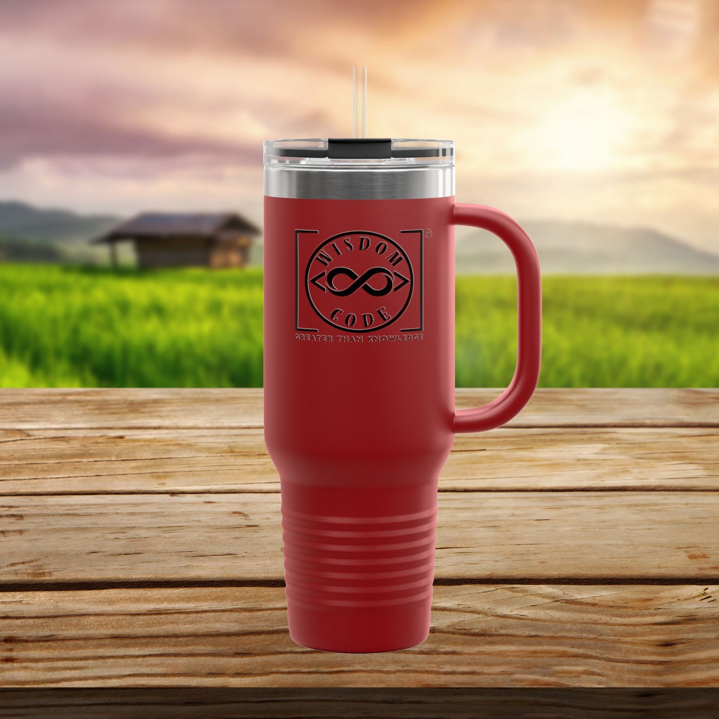 Trending Brand 40oz Insulated Travel Mug - Perfect for Coffee Lovers, On-the-Go, Gifts for Him/Her, Camping, or Office Use - WISDOM CODE