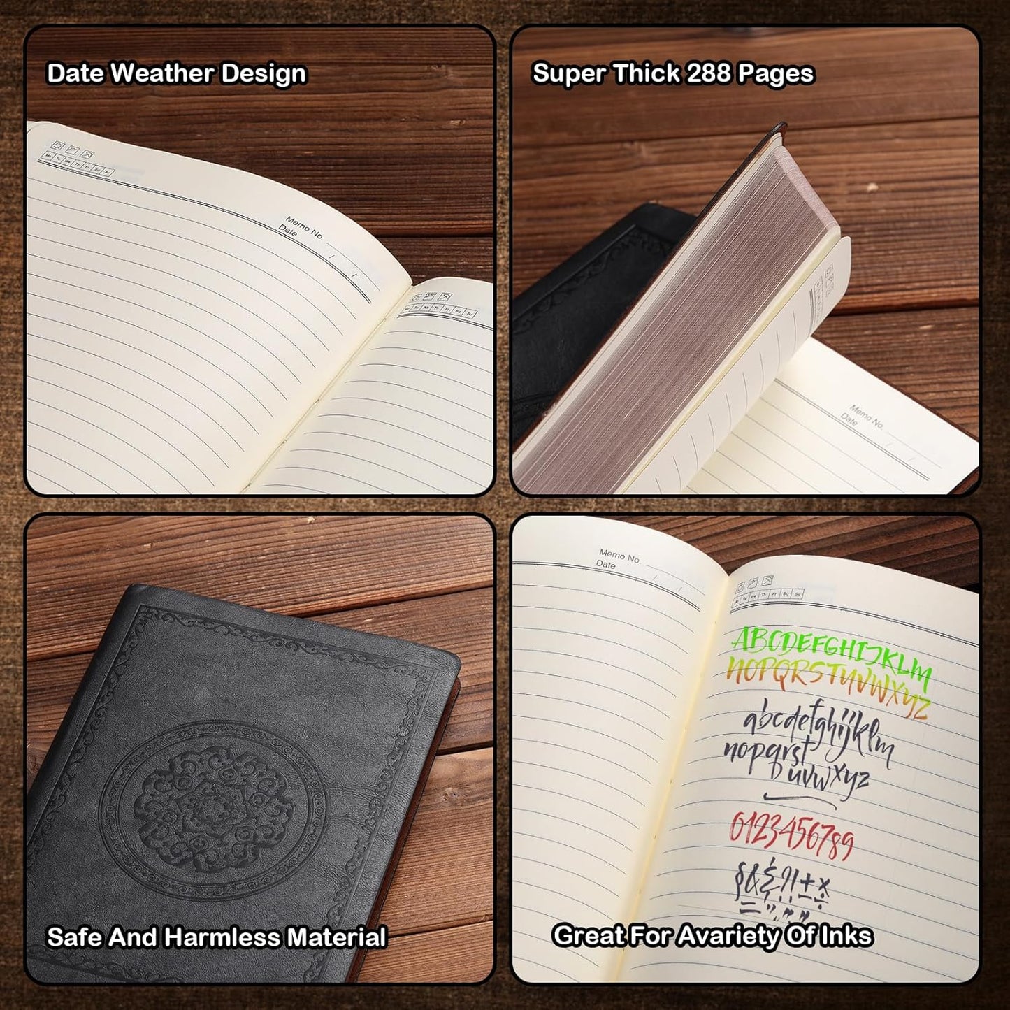 Leather Vintage Journal Notebook - 300 Lined Pages, Softcover for Writing, Travel, and Business - 5.7" x 8.3", Black