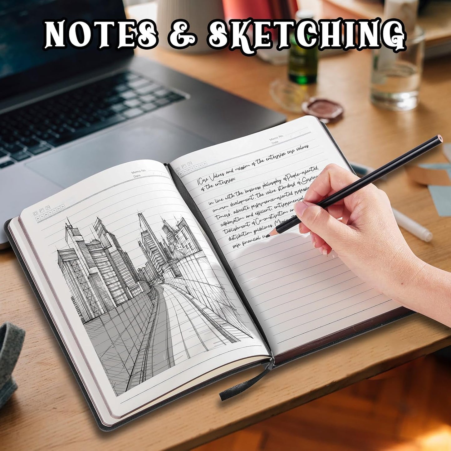 Leather Vintage Journal Notebook - 300 Lined Pages, Softcover for Writing, Travel, and Business - 5.7" x 8.3", Black
