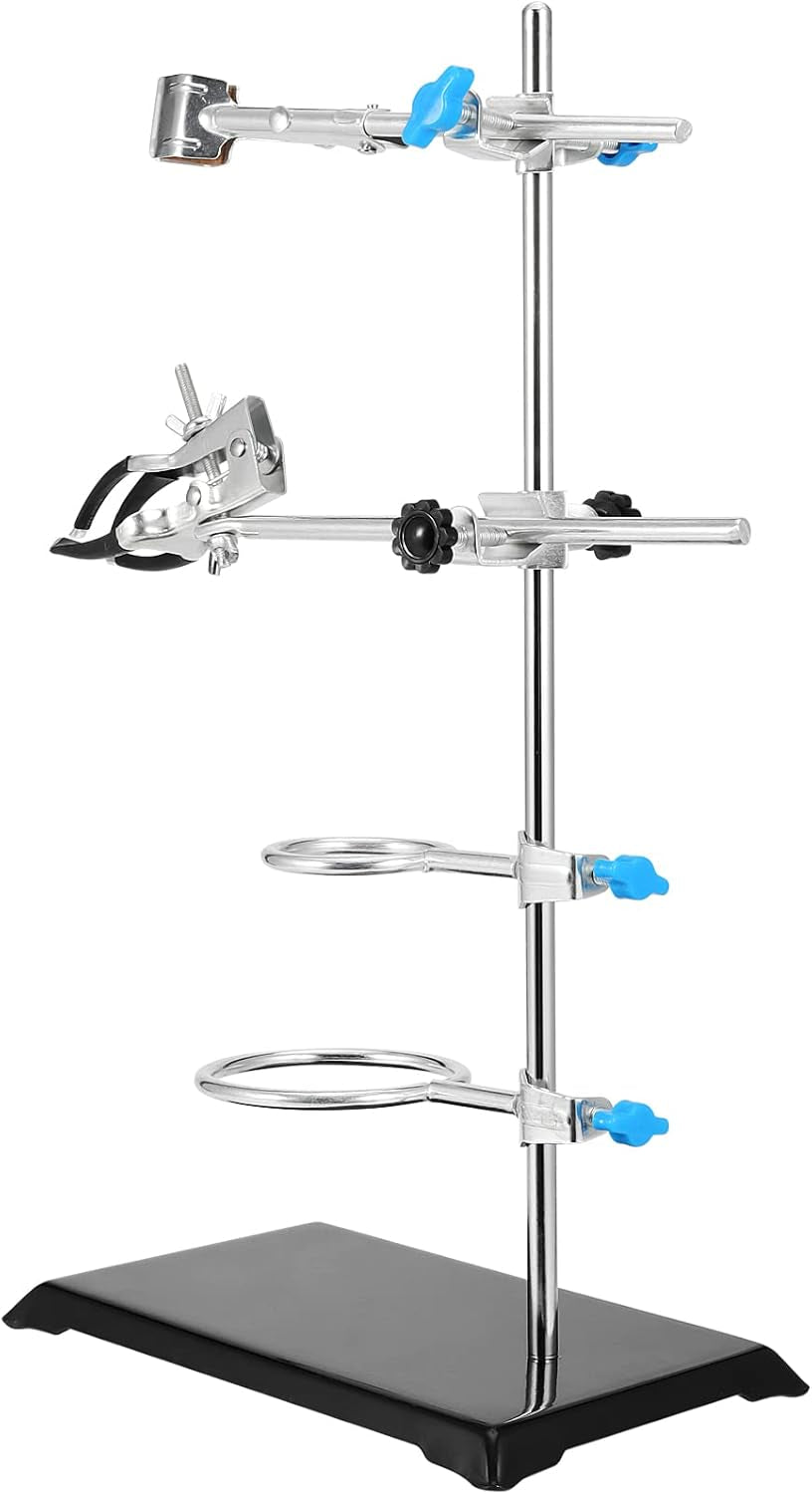 Premium 2 PCS 16 Inch Lab Stand Set with Clamps and Retort Rings - Essential Laboratory Support for Scientific Glassware and Labware