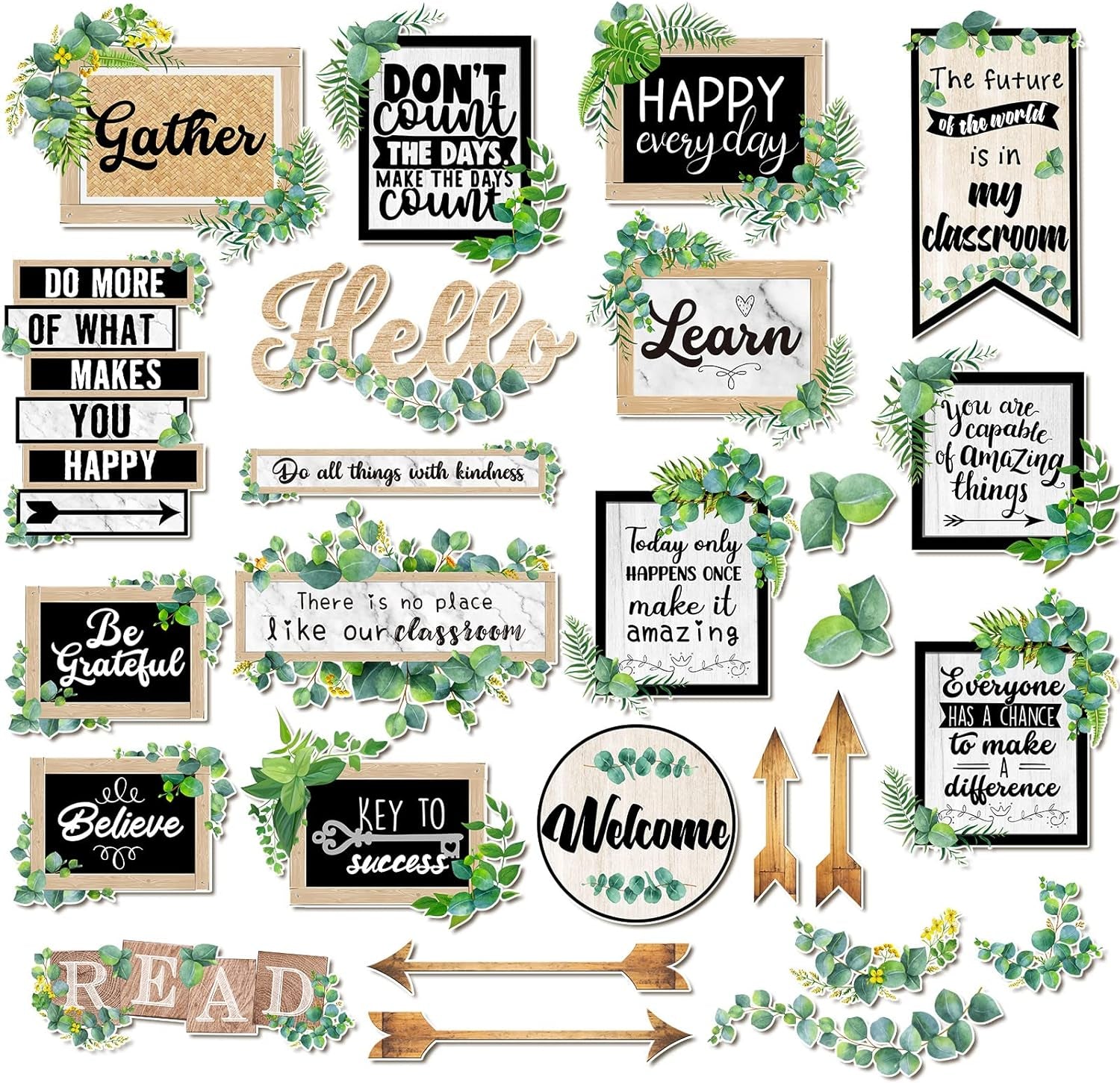 Eucalyptus-Themed Classroom Bulletin Board Set - 26 Inspirational Cutouts and Motivational Accents for School, Office, and Nursery Decor