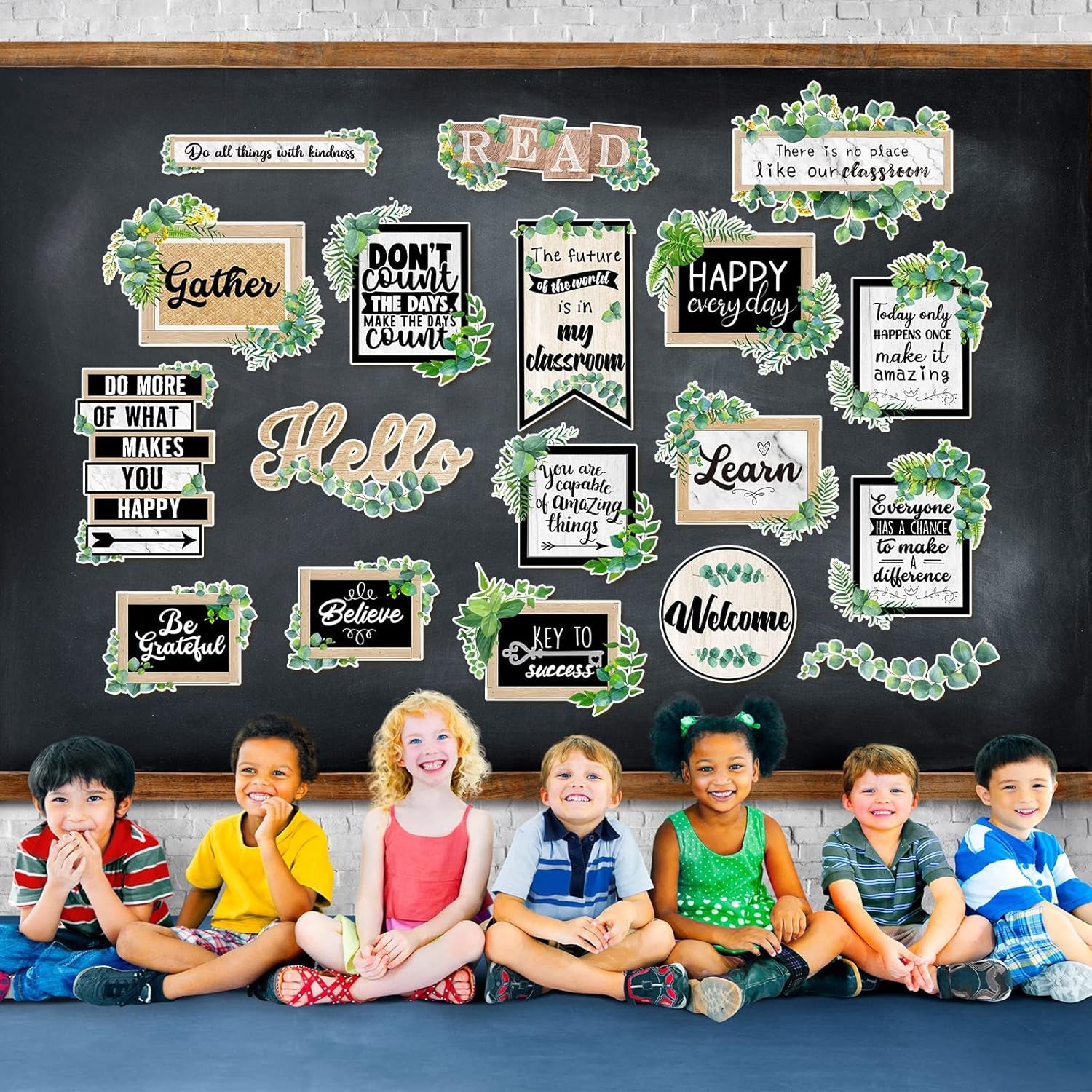 Eucalyptus-Themed Classroom Bulletin Board Set - 26 Inspirational Cutouts and Motivational Accents for School, Office, and Nursery Decor