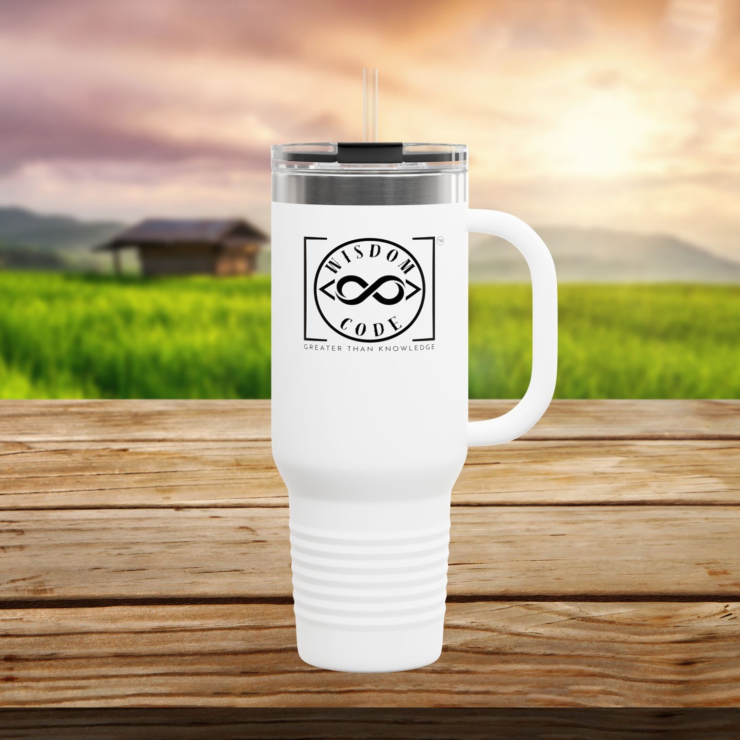 Trending Brand 40oz Insulated Travel Mug - Perfect for Coffee Lovers, On-the-Go, Gifts for Him/Her, Camping, or Office Use - WISDOM CODE