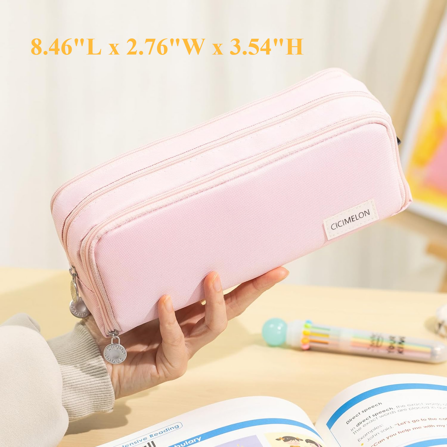 Spacious 3-Compartment Pink Pencil Case for School & Office - Perfect for Teens and Adults!