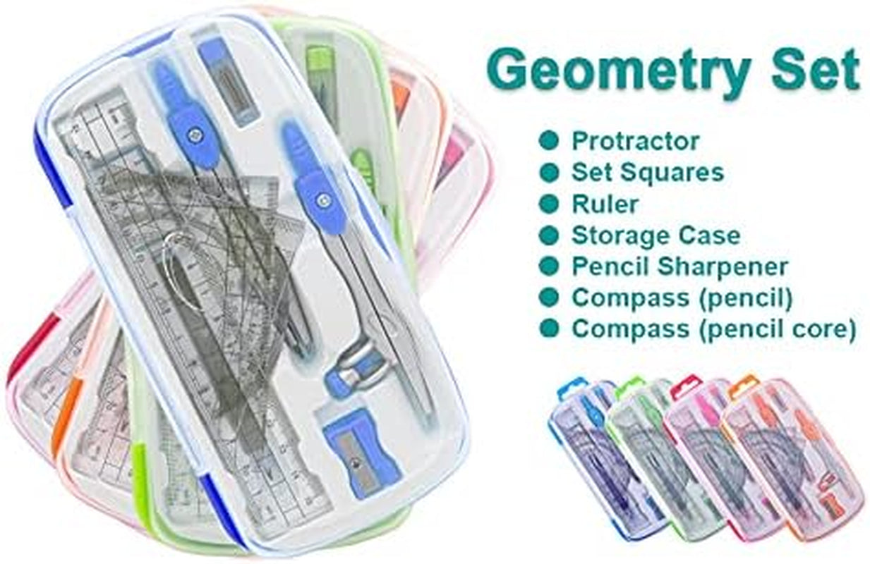 Professional Geometry Starter Kit with Drafting Compasses, Protractor, Set Squares, Ruler, and Additional Tools for Student Math Study, Blue