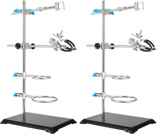 Premium 2 PCS 16 Inch Lab Stand Set with Clamps and Retort Rings - Essential Laboratory Support for Scientific Glassware and Labware