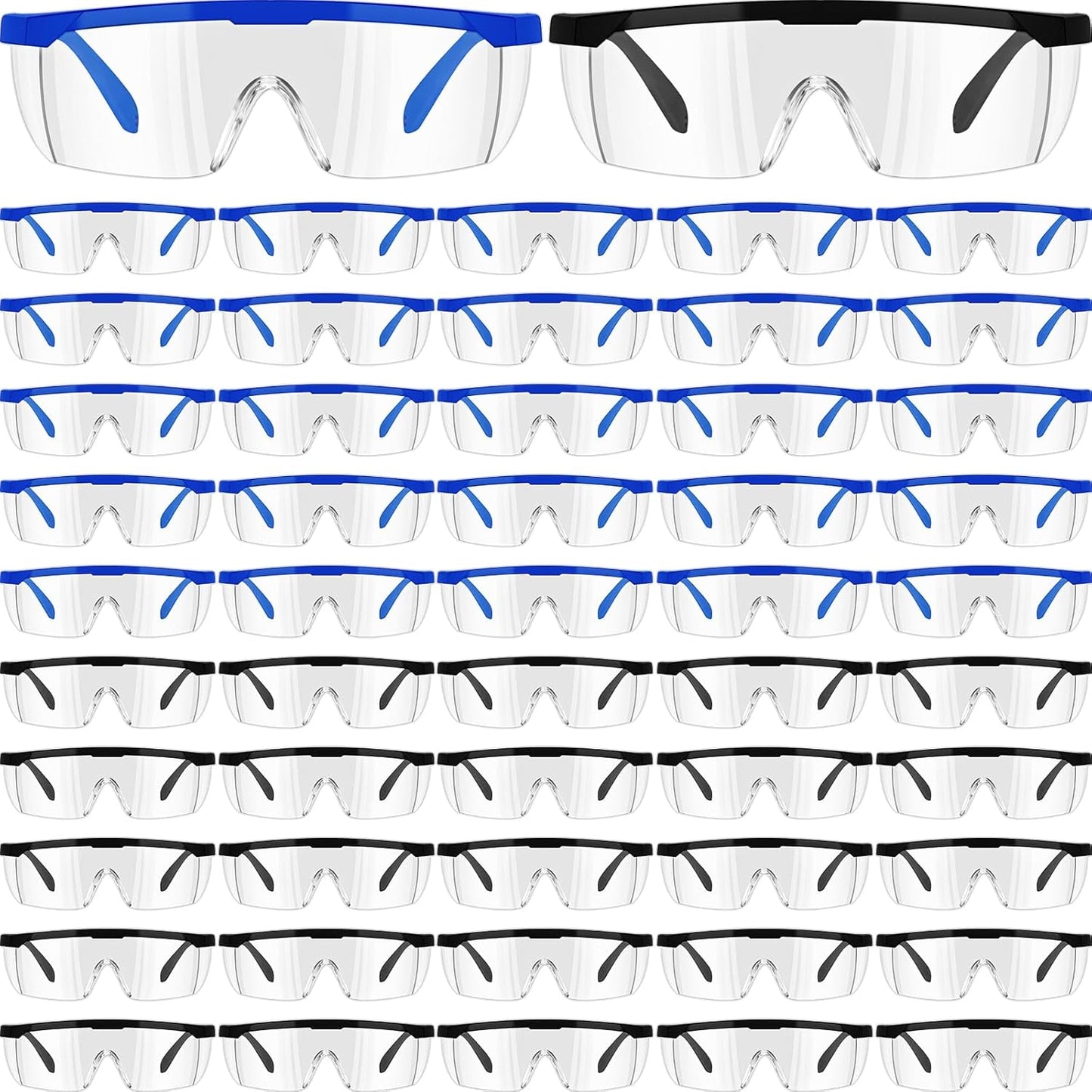 Bulk 64 Pairs Safety Goggles - Over Glasses Eye Protection for Science Class - Ideal for Men, Women, and Kids (Blue & Black)