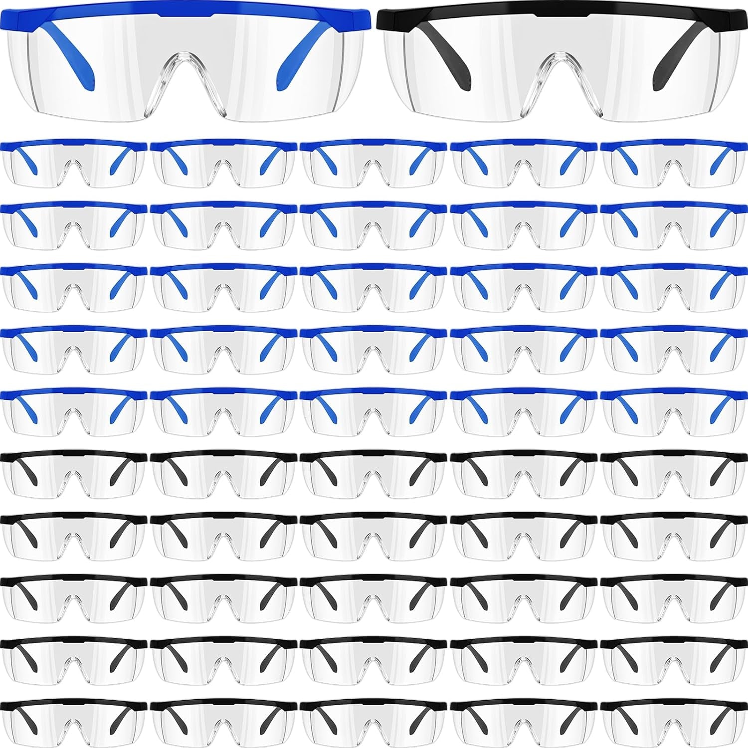 Bulk 64 Pairs Safety Goggles - Over Glasses Eye Protection for Science Class - Ideal for Men, Women, and Kids (Blue & Black)