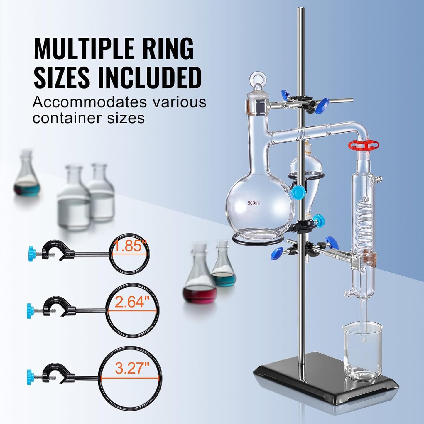 Premium Lab Stand Support Set - 23.6" Steel Rod with Cast Iron Base & Flask, Burette, and Cross Clamps