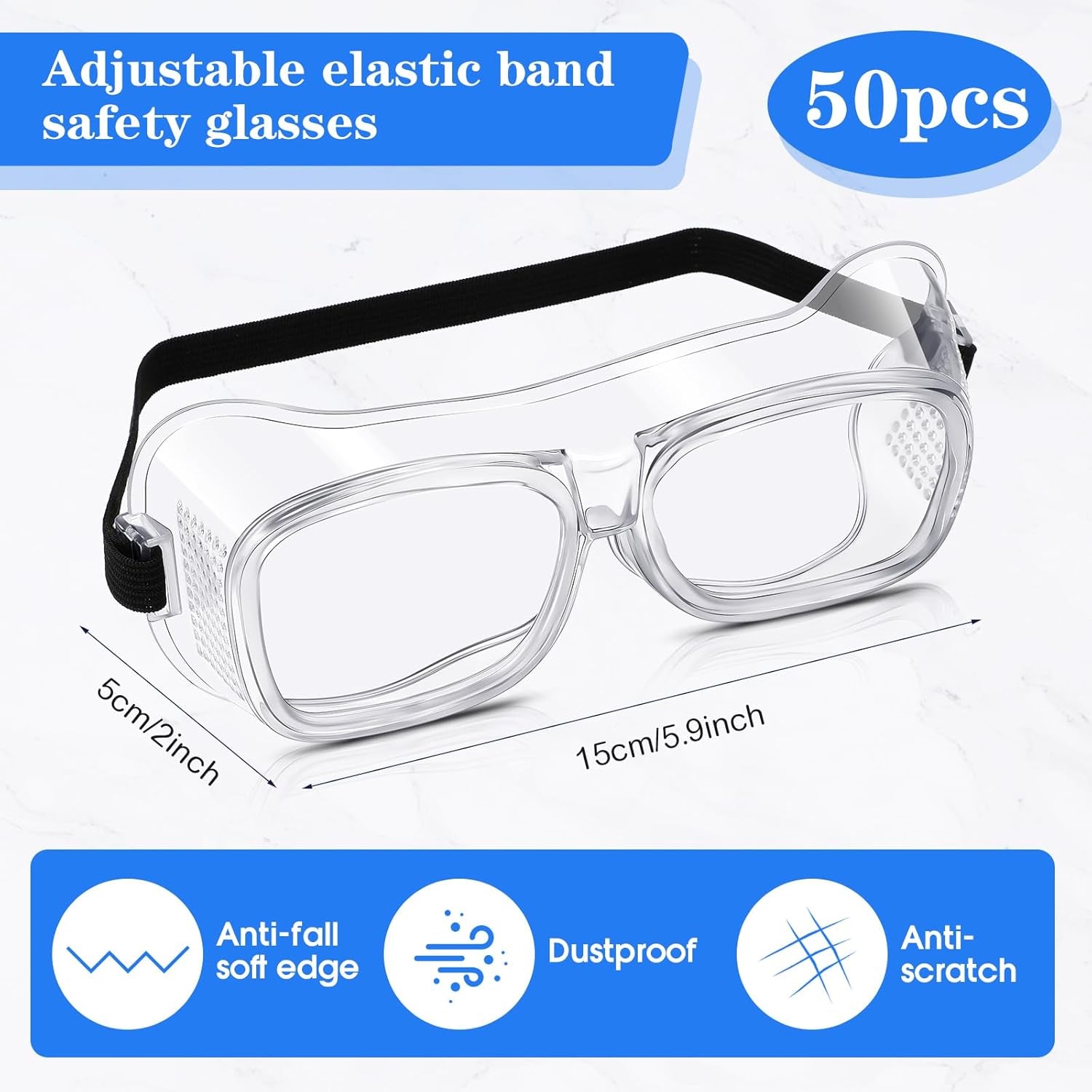 50 Pairs Clear Safety Goggles - Anti-Fog, Anti-Scratch Eye Protection for Science, Chemistry, and Construction - Lightweight & Dust-Proof Goggles