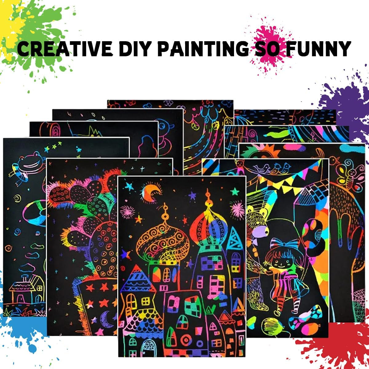 Rainbow Scratch Art Set: 2-Pack Notebooks with 20 Sheets of Magic Scratch Paper and Wooden Stylus - Ideal Gift for Creative Minds