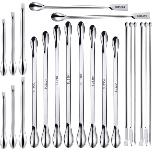 22-Piece Stainless Steel Lab Spatula & Micro Scoop Set - Perfect for Precise Powder and Gel Mixing!