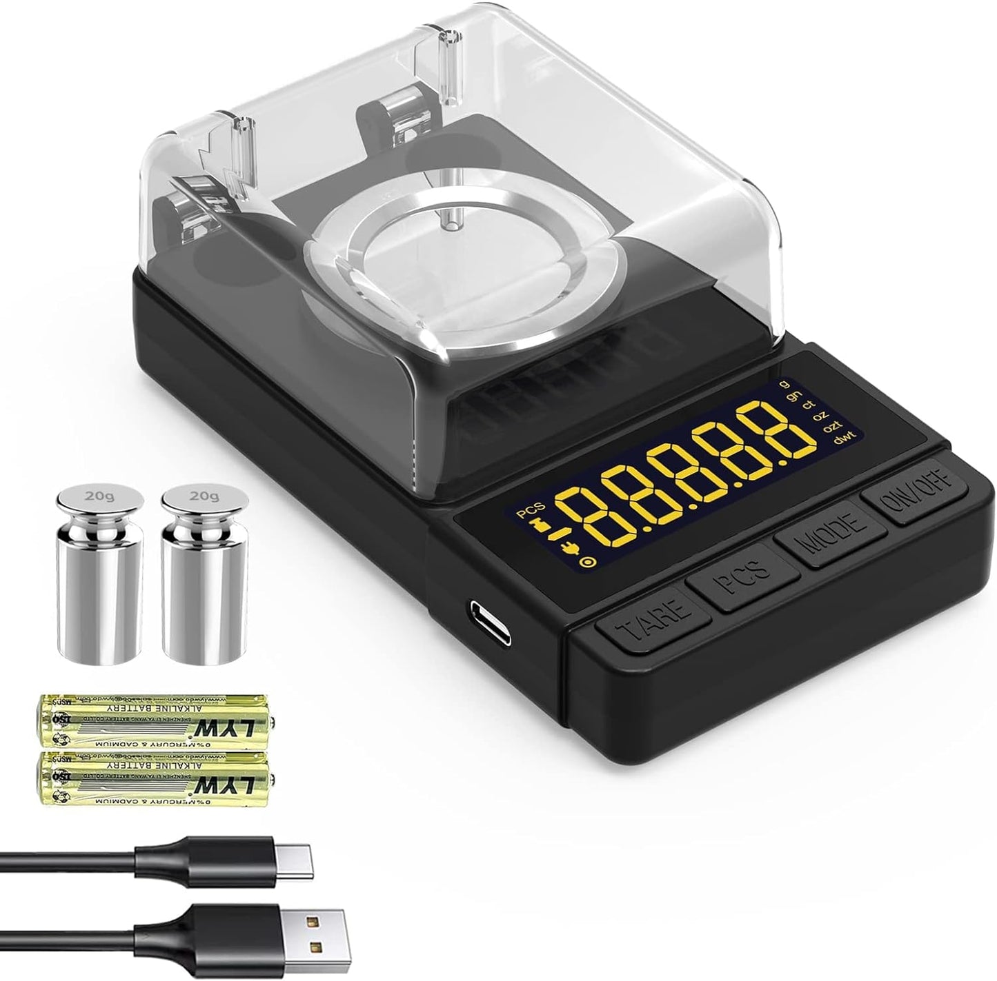 Digital Milligram Scale 50G/0.001G with Calibration Weight and Accessories - Compact Black Powder Scale for Reloading