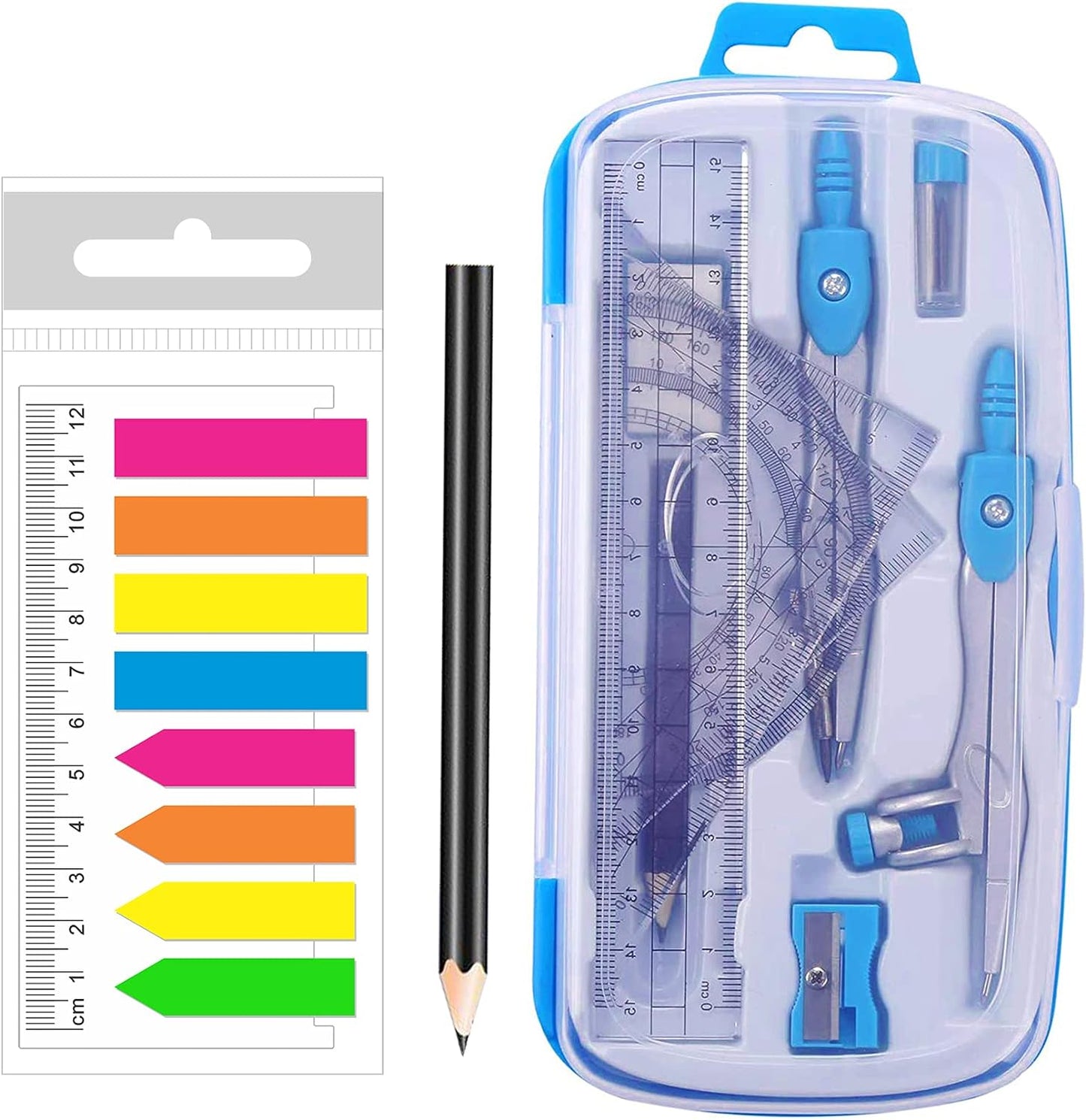 Professional Geometry Starter Kit with Drafting Compasses, Protractor, Set Squares, Ruler, and Additional Tools for Student Math Study, Blue