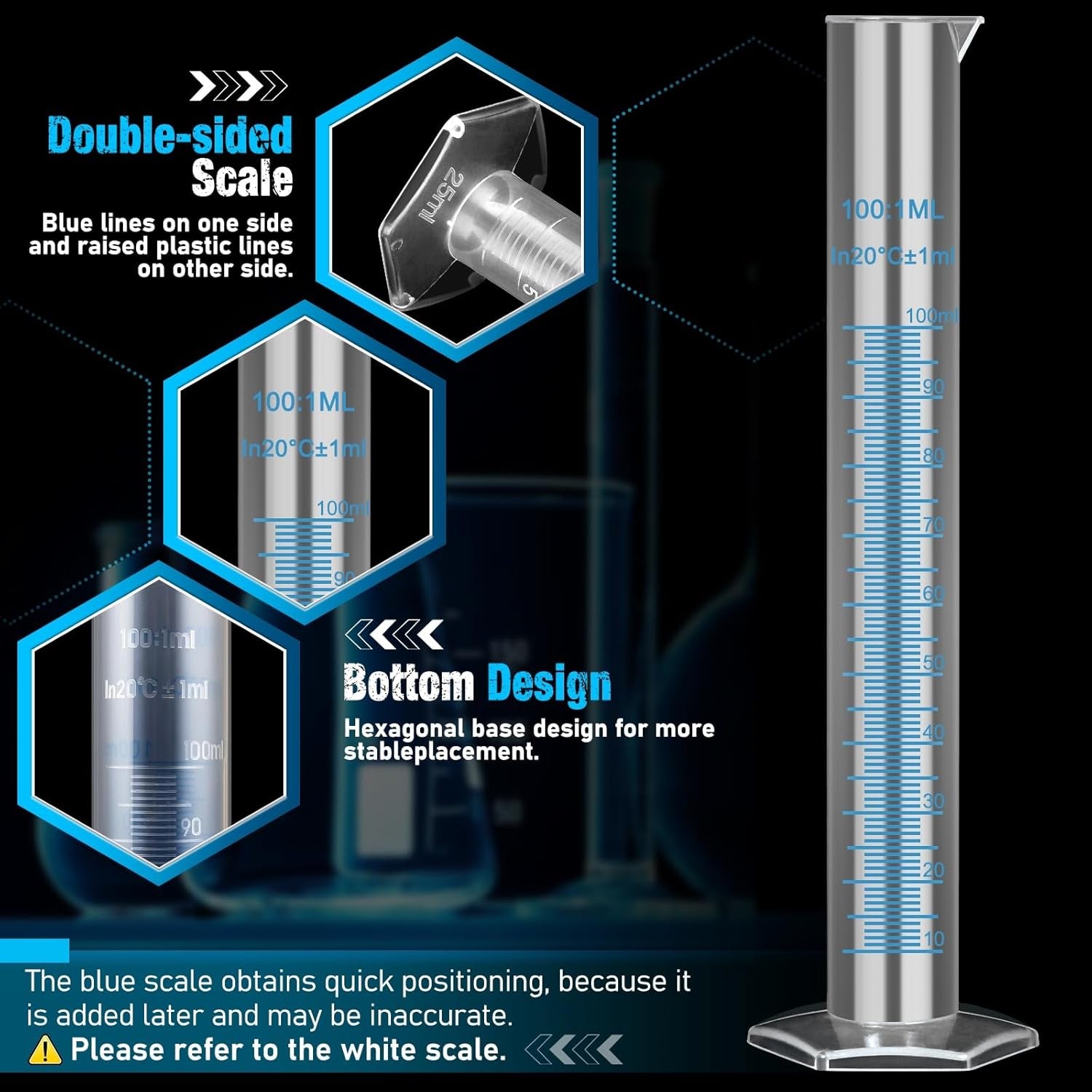 Professional Plastic Graduated Cylinders and Beakers Set with 5 Pipettes - Includes 10ml, 25ml, 50ml, 100ml Cylinders and 50ml, 100ml, 250ml, 500ml, 1000ml Beakers - Perfect for DIY Projects and Children's Science Experiments