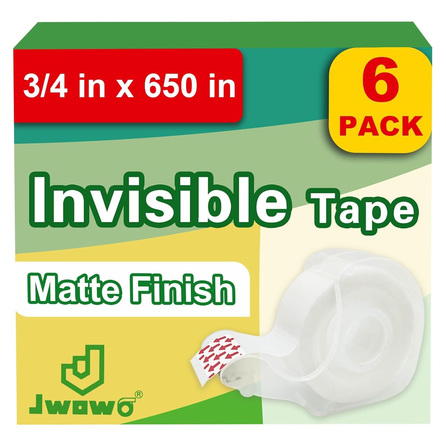 Invisible Tape, Home Office Supplies and Back to School Supplies for College and Classrooms, Matte Finish, 3/4 in X 650 In, Dispensered, 6 Packs