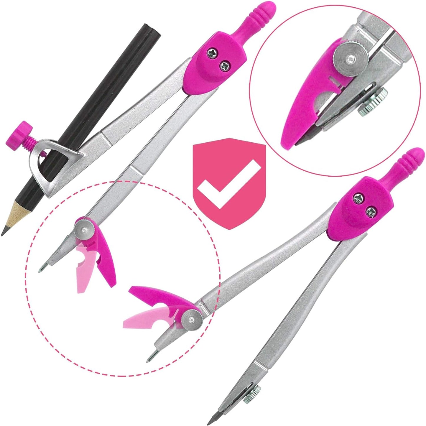 Professional Geometry Set with Compasses and Protractor in Carry Case - Pink