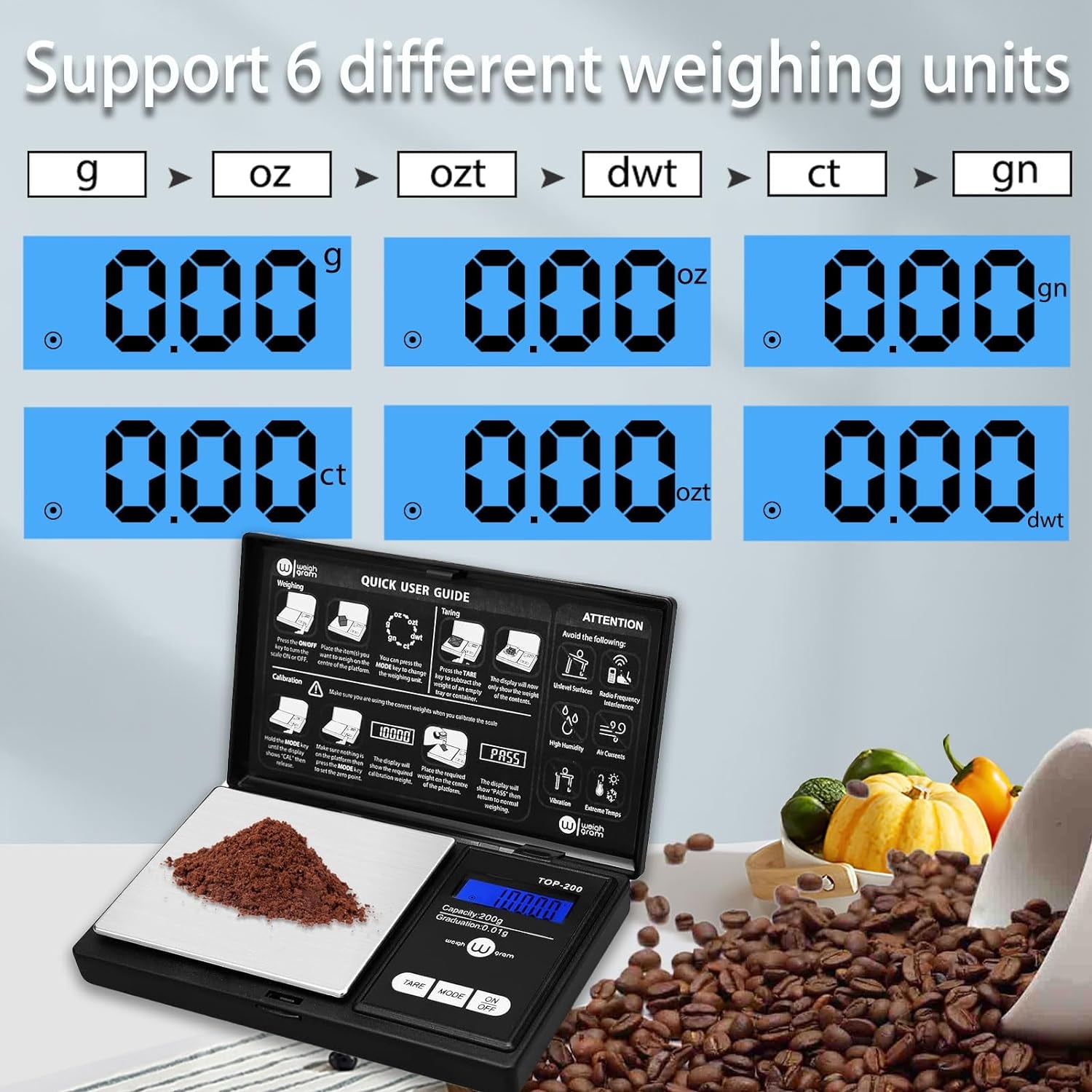 200G Digital Pocket Scale with 0.01G Accuracy - Compact Mini Scale for Food, Jewelry, and Grains, Includes 100G Calibration Weight