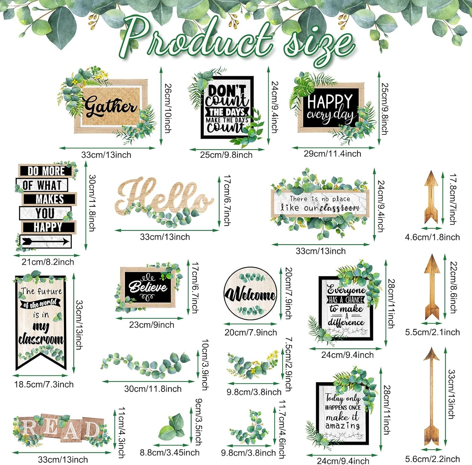 Eucalyptus-Themed Classroom Bulletin Board Set - 26 Inspirational Cutouts and Motivational Accents for School, Office, and Nursery Decor