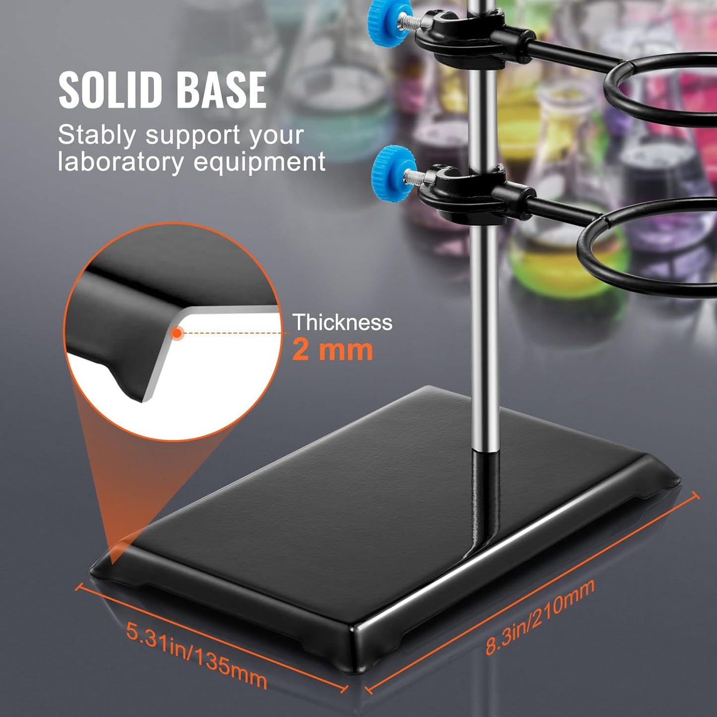 Premium Lab Stand Support Set - 23.6" Steel Rod with Cast Iron Base & Flask, Burette, and Cross Clamps