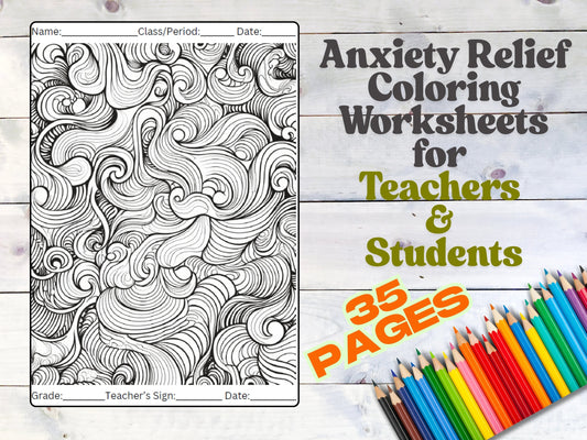 Anxiety Relief Coloring Worksheets for Teachers &amp; Students - 35 Page Digital Set