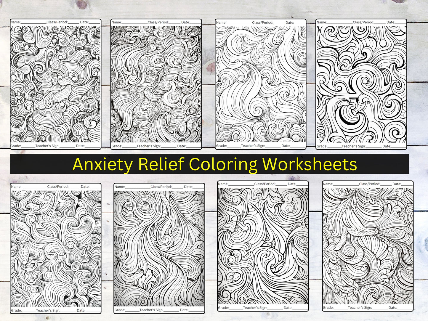 Anxiety Relief Coloring Worksheets for Teachers &amp; Students - 35 Page Digital Set