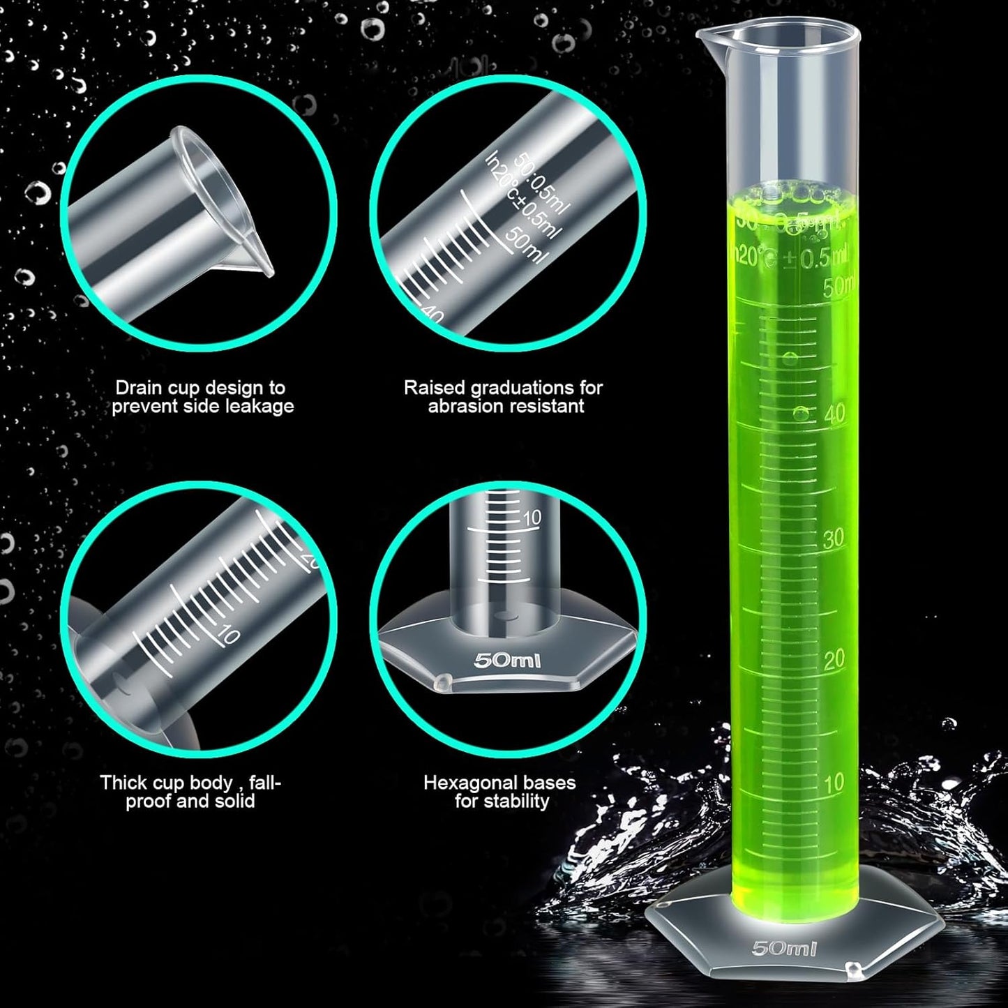 Complete Set of 10 Clear Plastic Graduated Cylinders and Beakers - 5 Sizes Each for Accurate Measurements