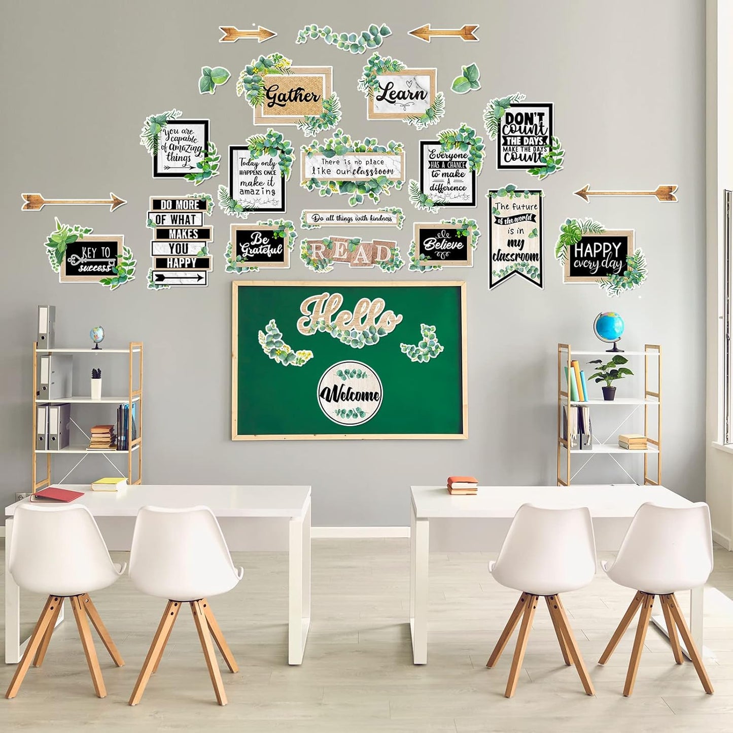 Eucalyptus-Themed Classroom Bulletin Board Set - 26 Inspirational Cutouts and Motivational Accents for School, Office, and Nursery Decor