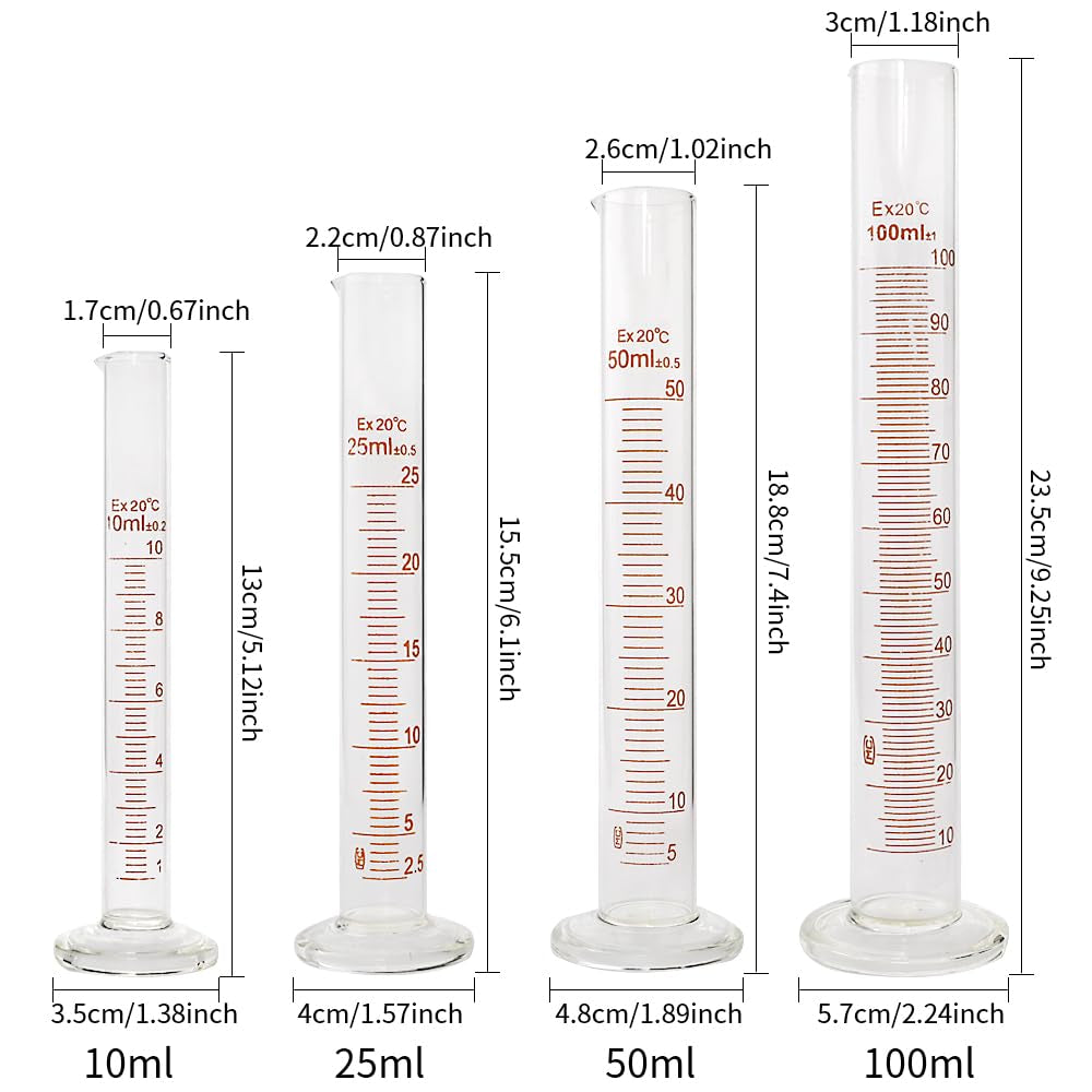 Professional Glass Graduated Cylinder and Beaker Set with Droppers - Includes 10ml, 25ml, 50ml, 100ml Cylinders and 50ml, 100ml, 250ml Beakers