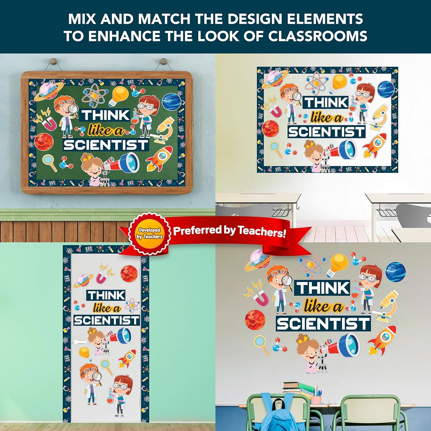 48-Piece Science Bulletin Board Set for Classrooms with Borders - Professional Science Decor for Middle School Classrooms, "Think Like a Scientist" Theme