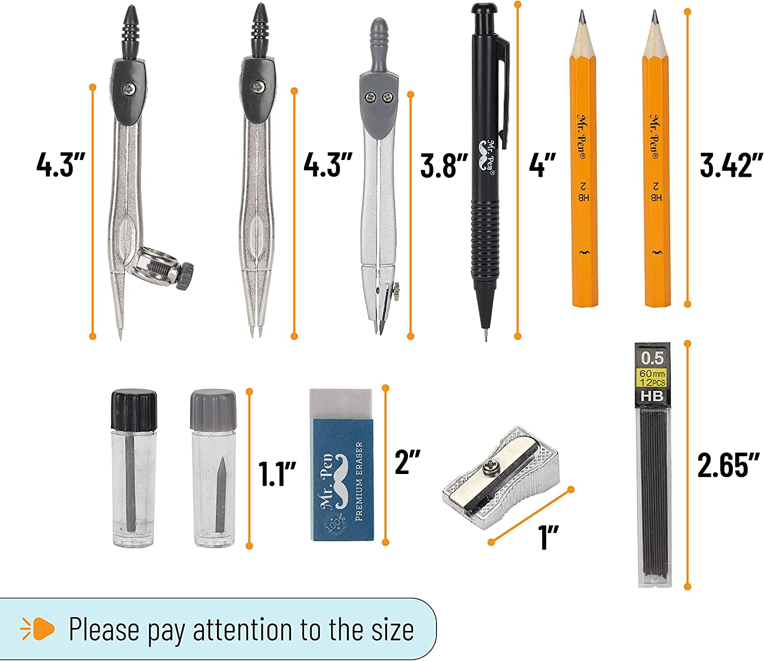 Complete Geometry Set: 15 Piece Toolkit with 6-Inch Swing Arm Protractor, Divider, Set Squares, Ruler, and Compasses for Precision Drawing