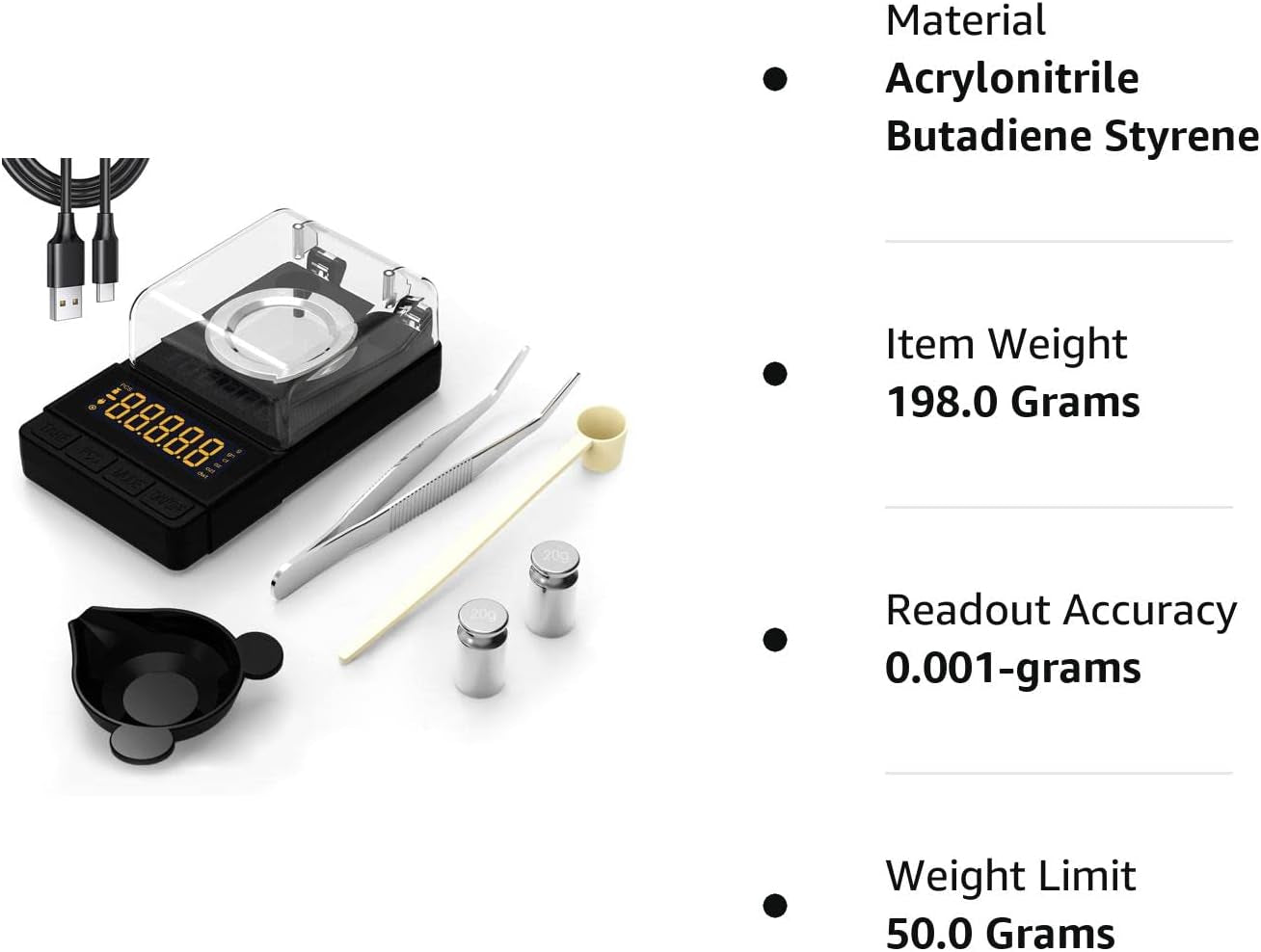 Digital Milligram Scale 50G/0.001G with Calibration Weight and Accessories - Compact Black Powder Scale for Reloading